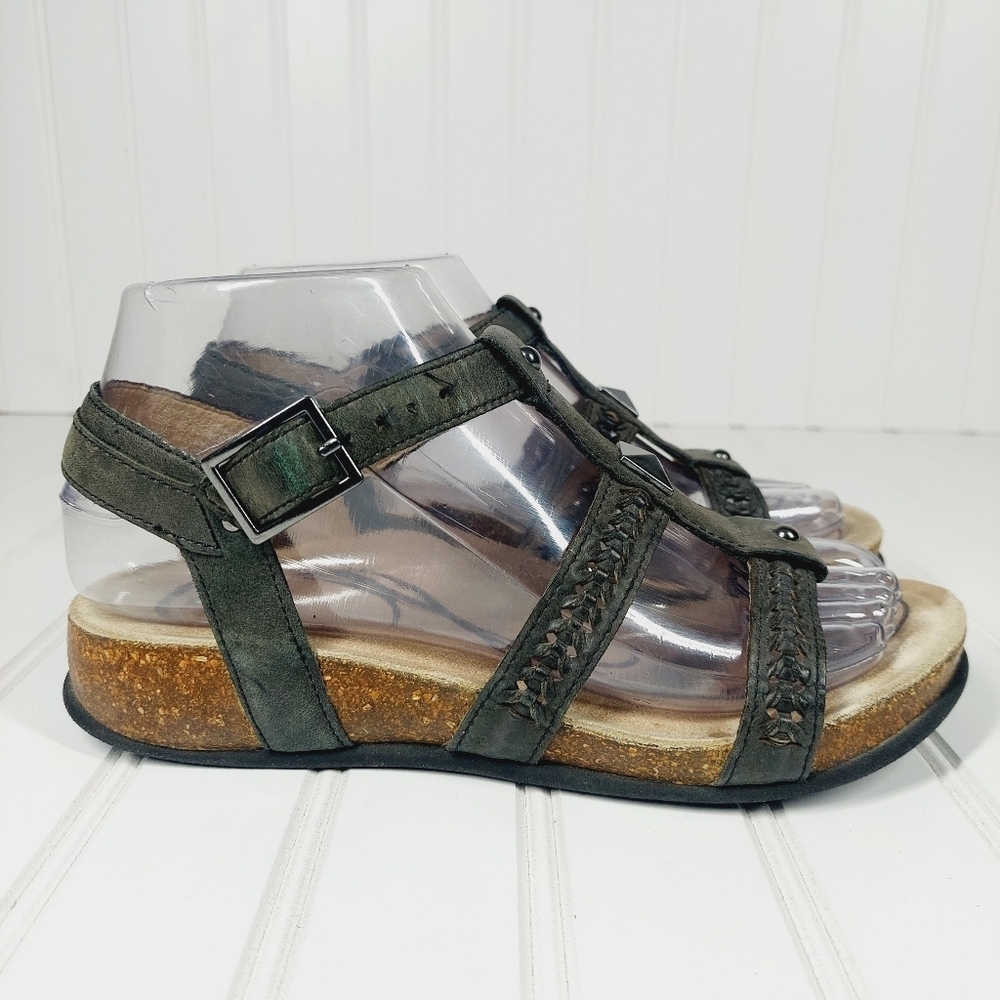 ABEO Gray Leather Woven Studded Comfort Sport Sandal H129 - Picture 6 of 13